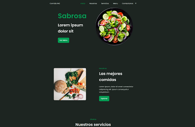 Food landing page alternative view