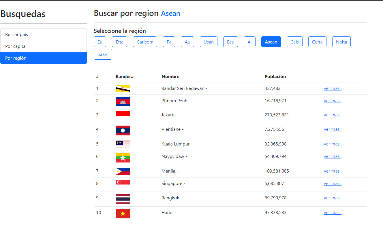 Countries API web application screenshot